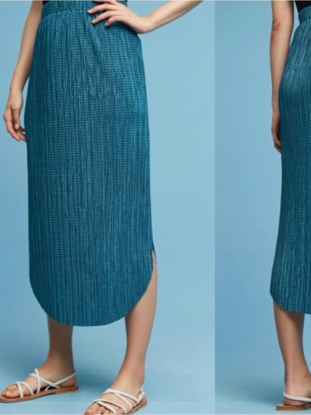 Sabina Musáyev x Anthropologie Odelle Teal Textured Midi Skirt Size S